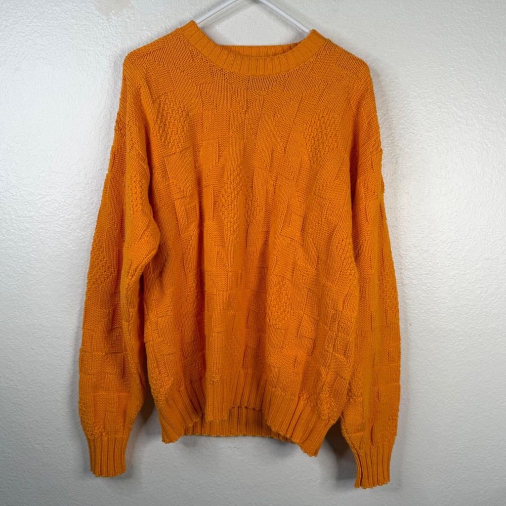 Vtg Lake Harmony Rowing Club Sweater Mens Orange Sz M USA 90s Preppy Old Money